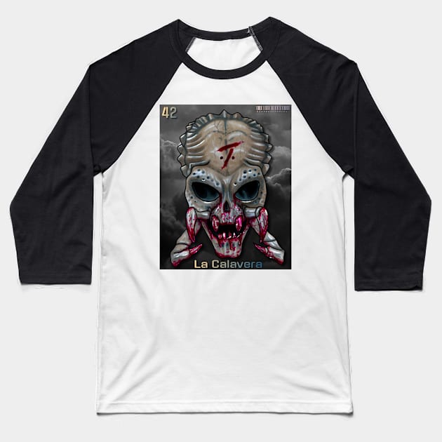 PREDATOR La Calavera Skull Baseball T-Shirt by Zenpaistudios